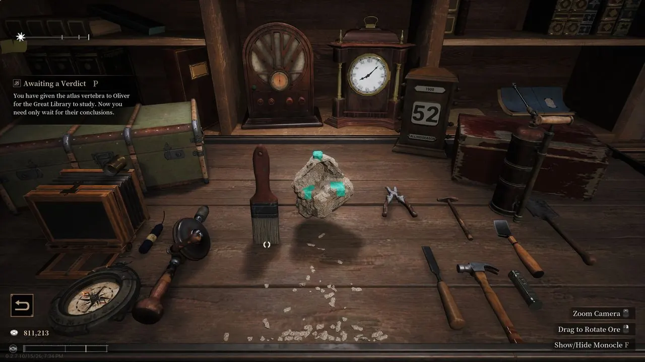 Abyssal Lapidary workshop bench with raw ore and tools